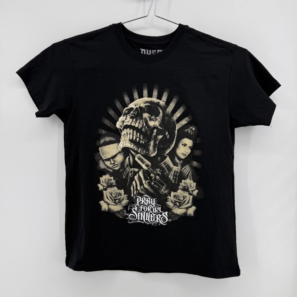 Dyse One T-Shirt Mens Large Pray For Us Sinners Graphic Cotton Black Solid